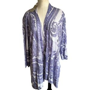 Chico's Watercolor Swirl Cardigan 3/4 Sleeve Open Front Purple Size 3 NWTs